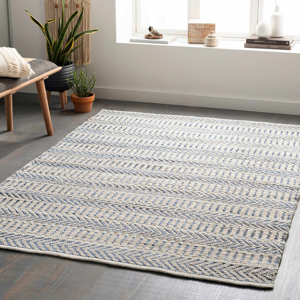 Pontian Contemporary Geometrical Beige And Blue Hand Woven Area Rug - The Rug Decor