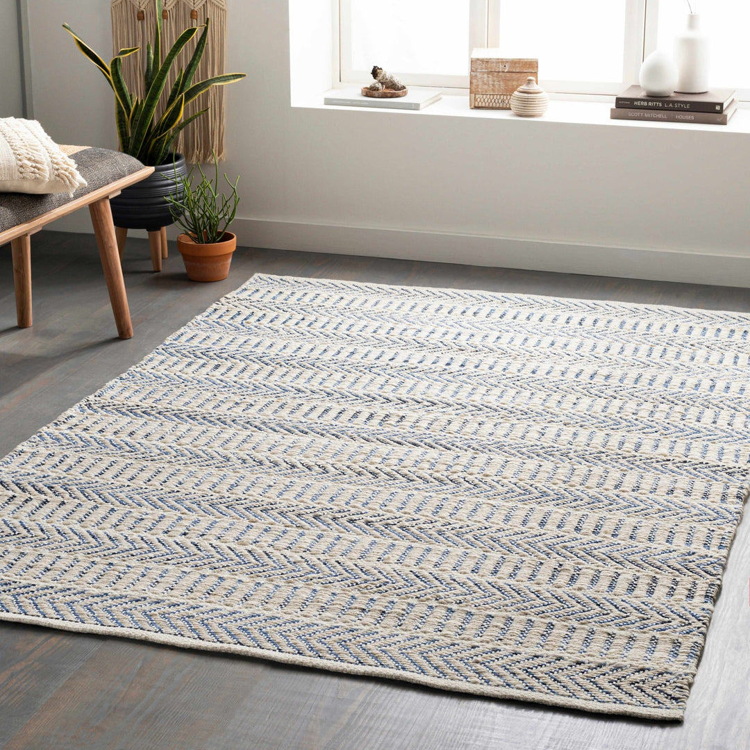 Pontian Contemporary Geometrical Beige And Blue Hand Woven Area Rug - The Rug Decor