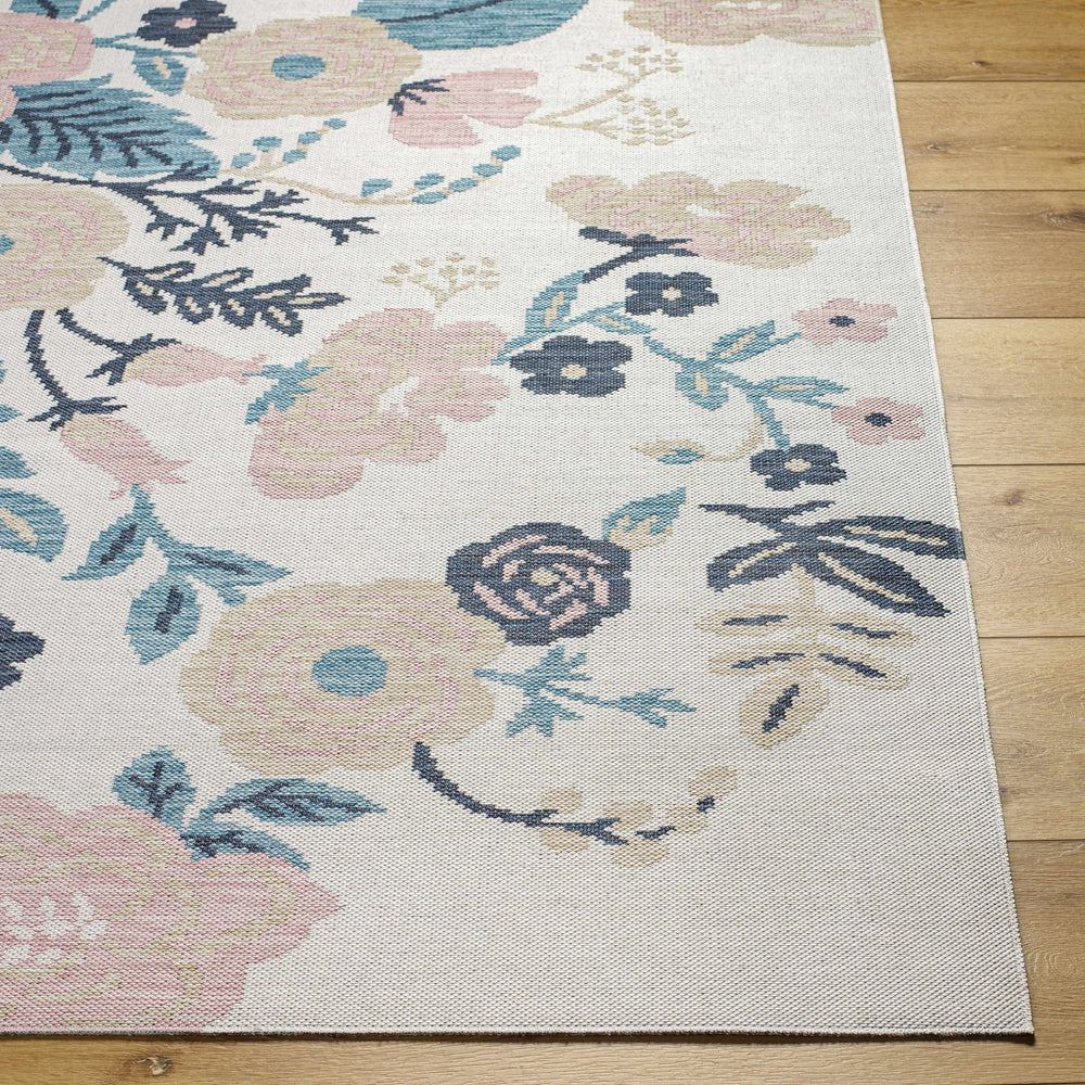 Ponto Modern Floral Design Cream & Blue Area Rug - The Rug Decor