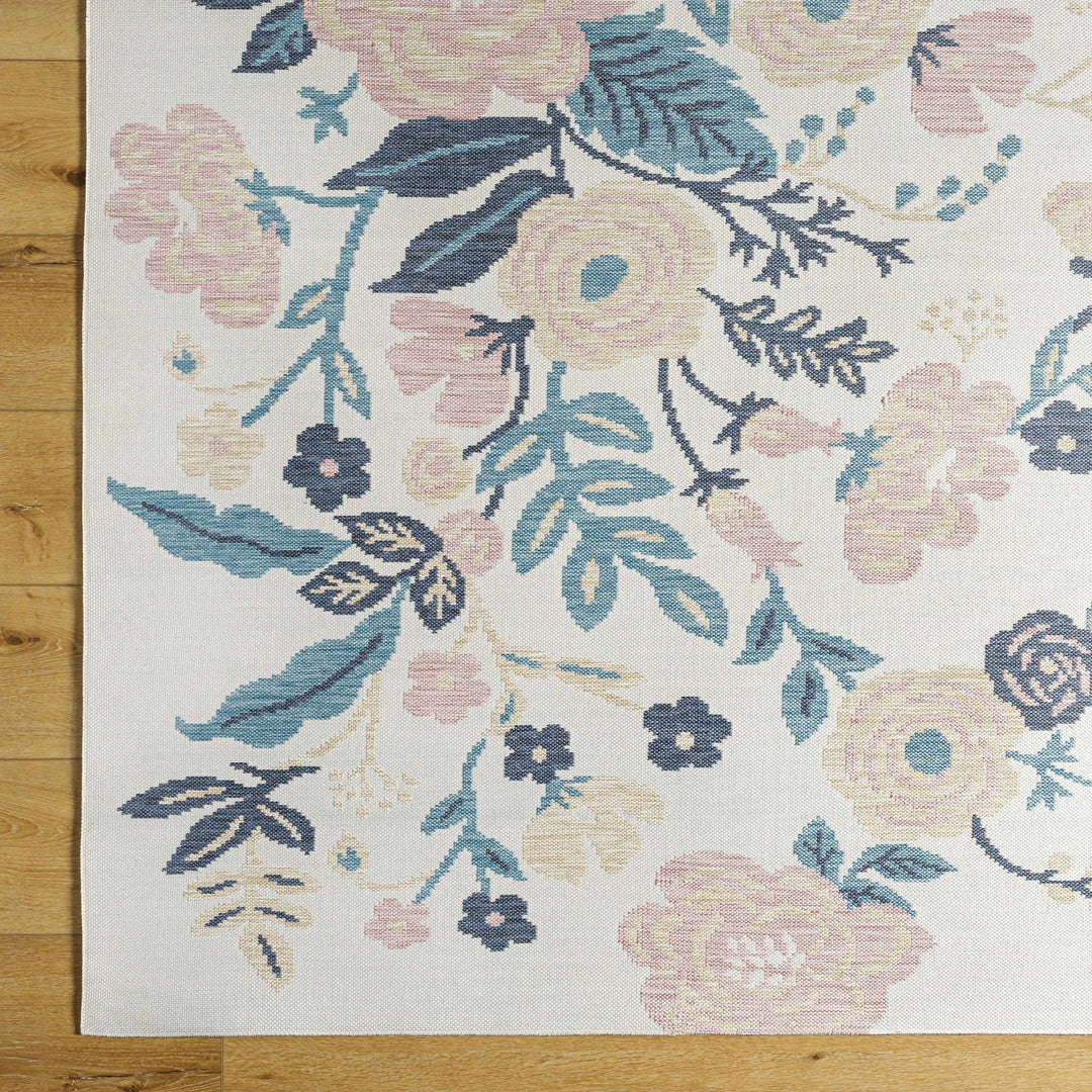 Ponto Modern Floral Design Cream & Blue Area Rug - The Rug Decor