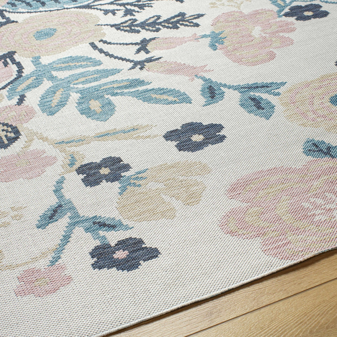 Ponto Modern Floral Design Cream & Blue Area Rug - The Rug Decor