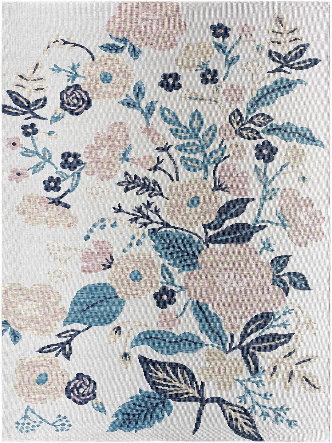 Ponto Modern Floral Design Cream & Blue Area Rug - The Rug Decor