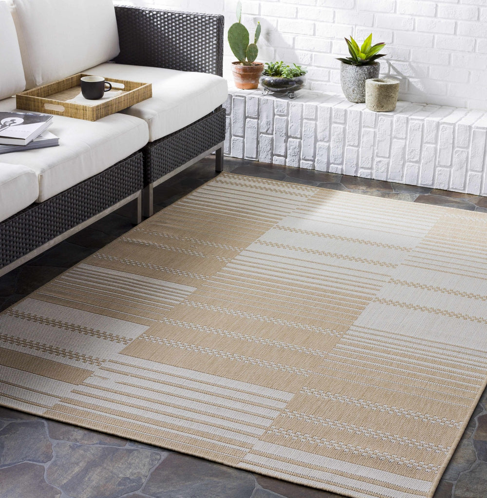 Portscatho Modern Stripes Design Beige Outdoor Area Rug - The Rug Decor