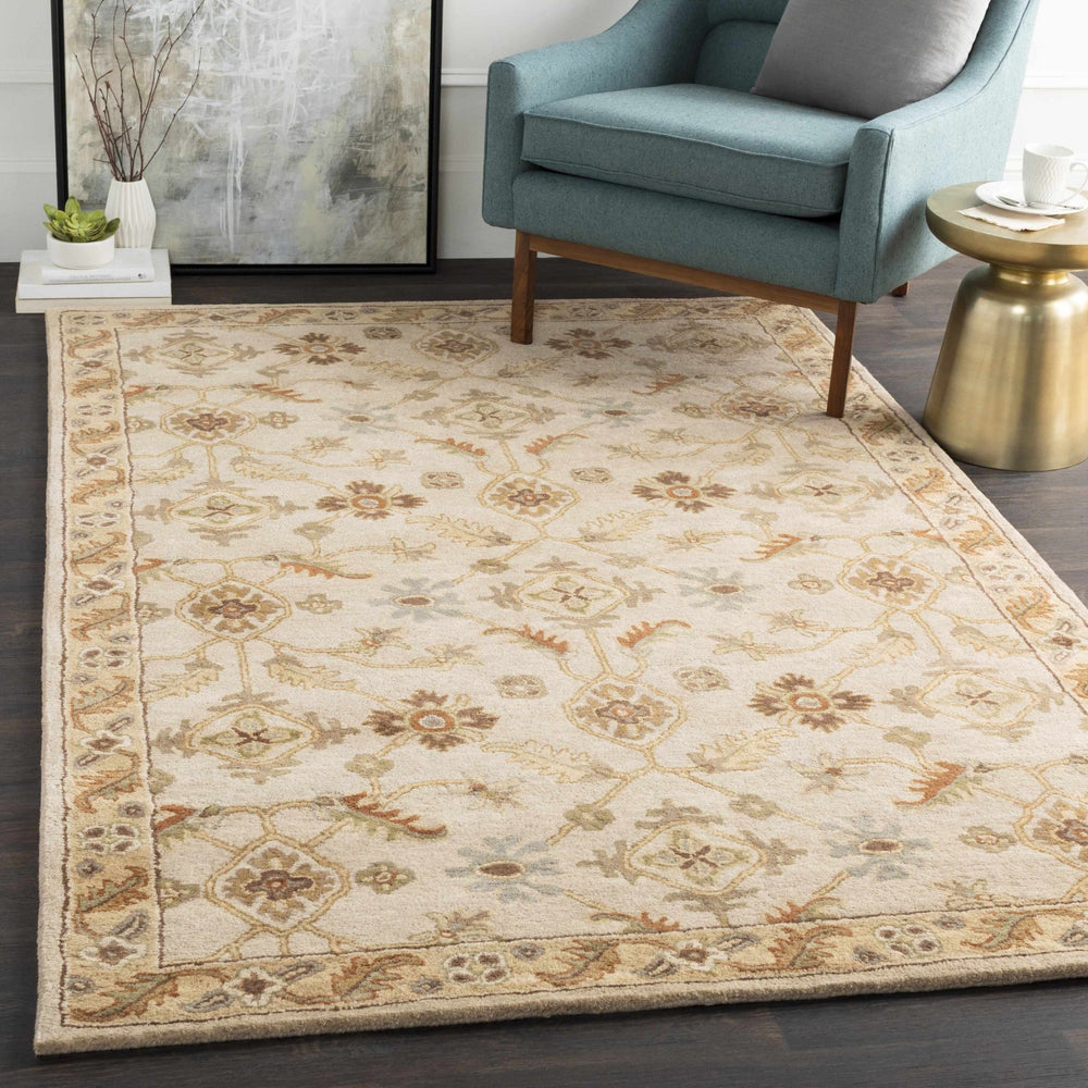 Postelle Traditional Floral Design Beige Hand Tufted Wool Area Rug - The Rug Decor