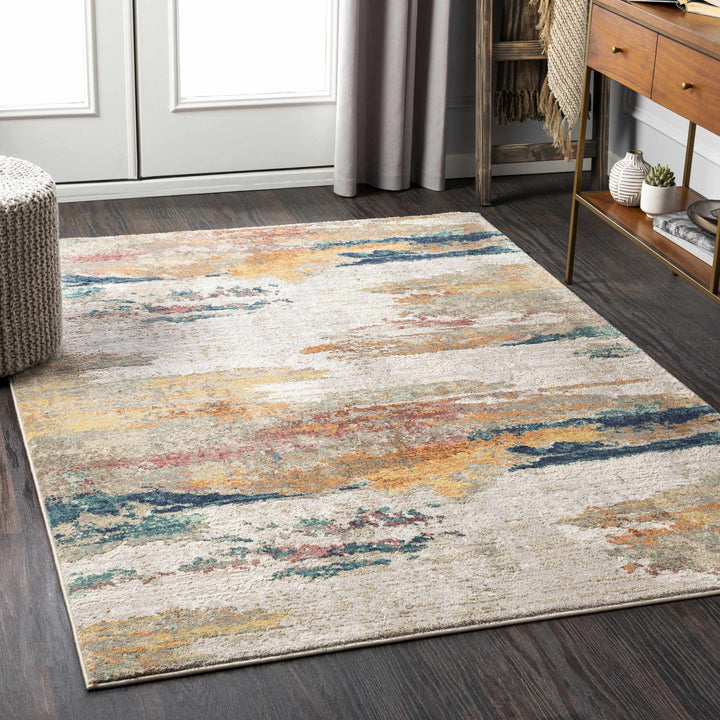 Pearces Ivory And Teal Modern Abstract Design Area Rug