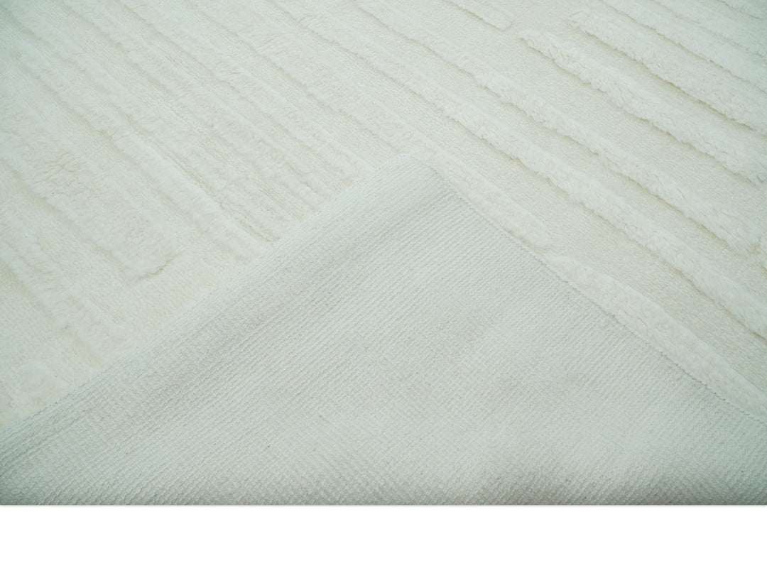 Premium 8x10 carved Texture Ivory hand knotted wool Area rug - The Rug Decor