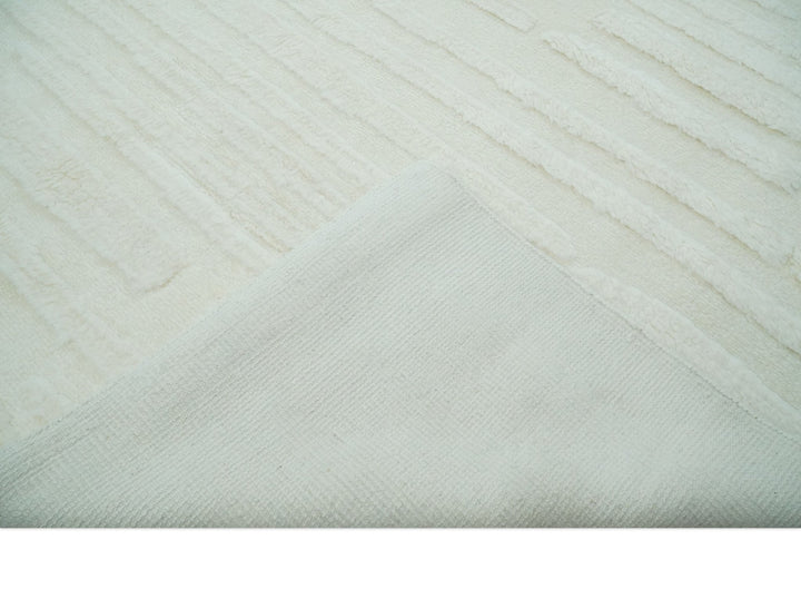 Premium 8x10 carved Texture Ivory hand knotted wool Area rug - The Rug Decor