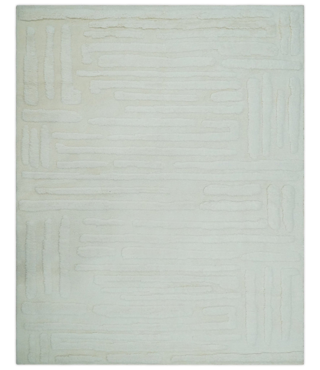 Premium 8x10 carved Texture Ivory hand knotted wool Area rug - The Rug Decor