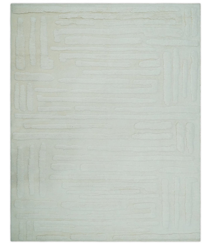 Premium 8x10 carved Texture Ivory hand knotted wool Area rug - The Rug Decor