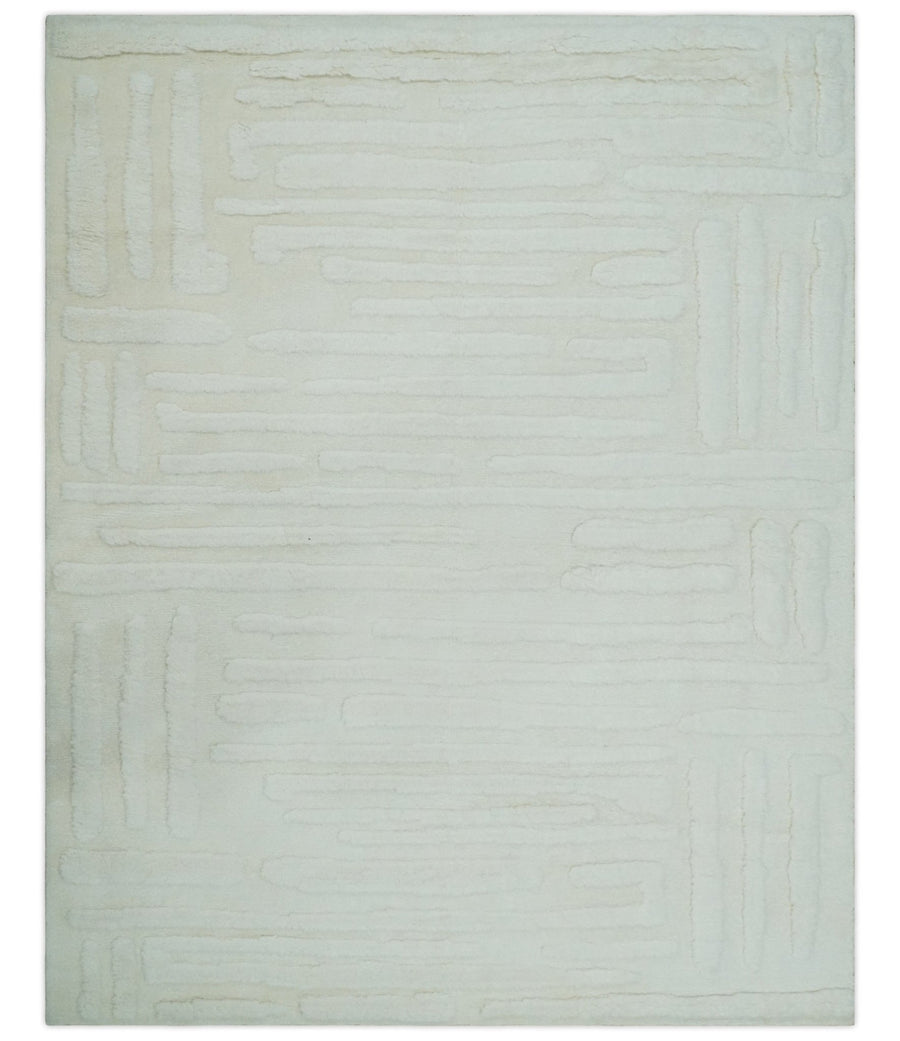 Premium 8x10 carved Texture Ivory hand knotted wool Area rug - The Rug Decor