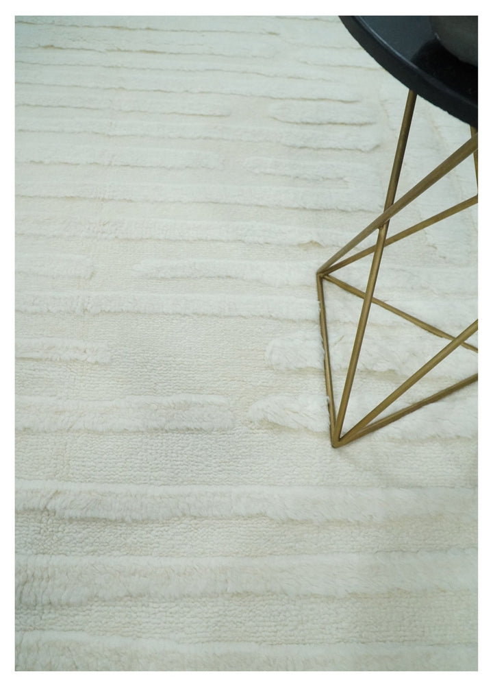 Premium 8x10 carved Texture Ivory hand knotted wool Area rug - The Rug Decor