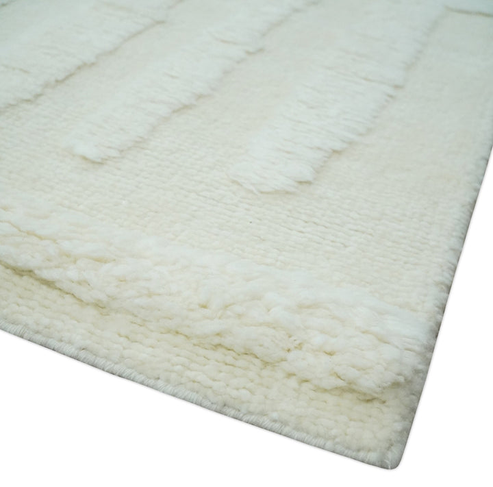 Premium 8x10 carved Texture Ivory hand knotted wool Area rug - The Rug Decor
