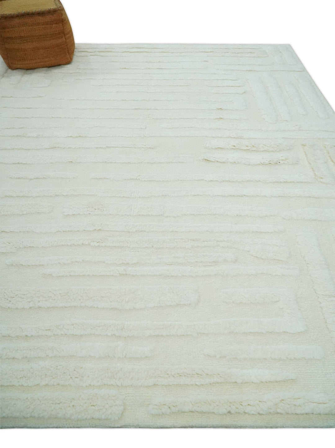 Premium 8x10 carved Texture Ivory hand knotted wool Area rug - The Rug Decor