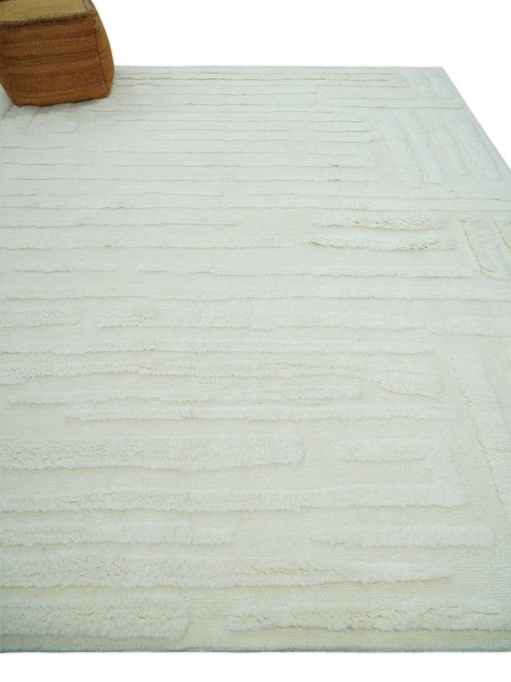 Premium 8x10 carved Texture Ivory hand knotted wool Area rug - The Rug Decor