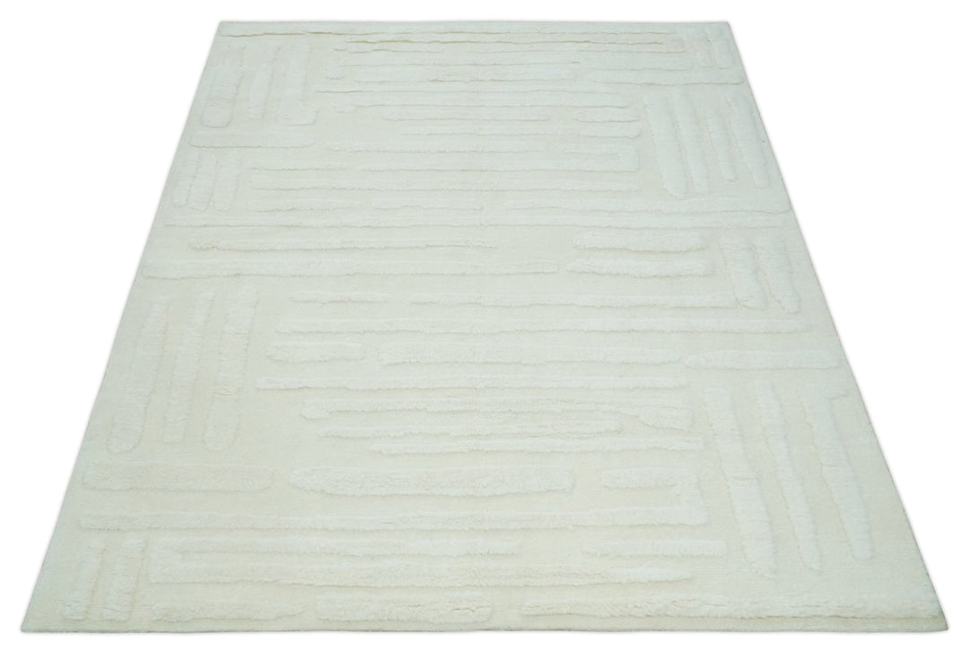Premium 8x10 carved Texture Ivory hand knotted wool Area rug - The Rug Decor