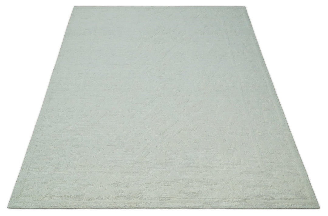 Premium 8x10 carved Texture Ivory Traditional hand knotted wool Area rug - The Rug Decor
