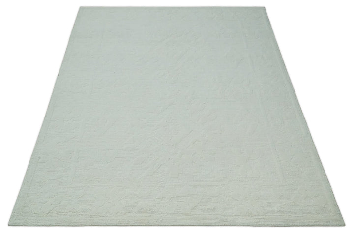 Premium 8x10 carved Texture Ivory Traditional hand knotted wool Area rug - The Rug Decor