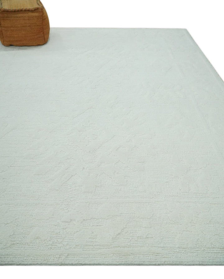 Premium 8x10 carved Texture Ivory Traditional hand knotted wool Area rug - The Rug Decor