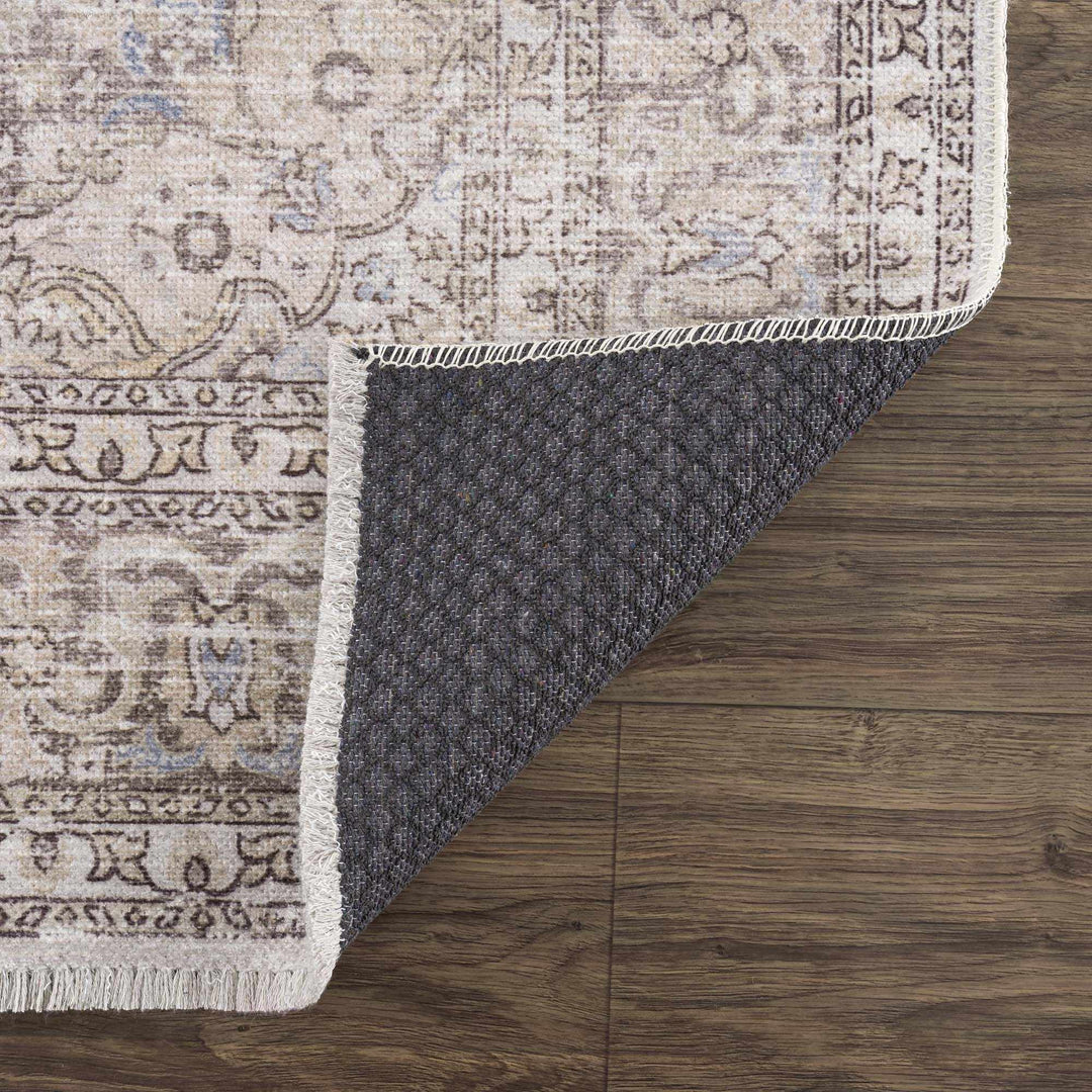 Premium Antique style Ivory, Beige and Brown Traditional Medallion Washable Area Rug - The Rug Decor