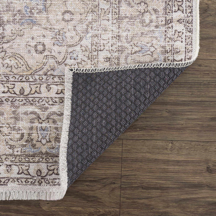 Premium Antique style Ivory, Beige and Brown Traditional Medallion Washable Area Rug - The Rug Decor