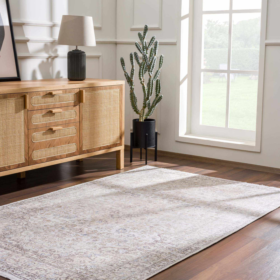 Premium Antique style Ivory, Beige and Brown Traditional Medallion Washable Area Rug - The Rug Decor