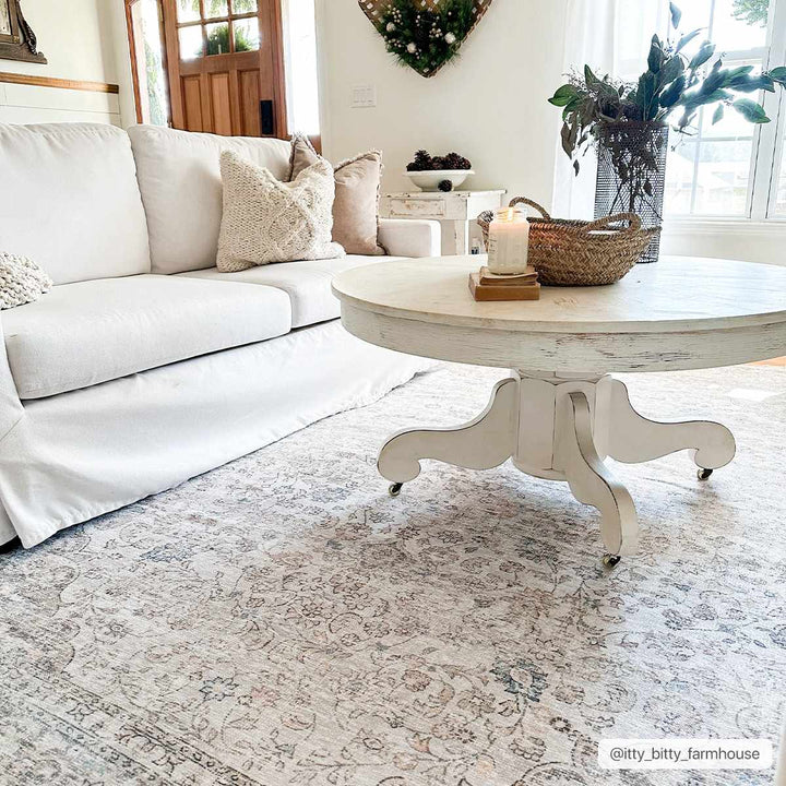 Premium Antique style Ivory, Beige and Brown Traditional Medallion Washable Area Rug - The Rug Decor