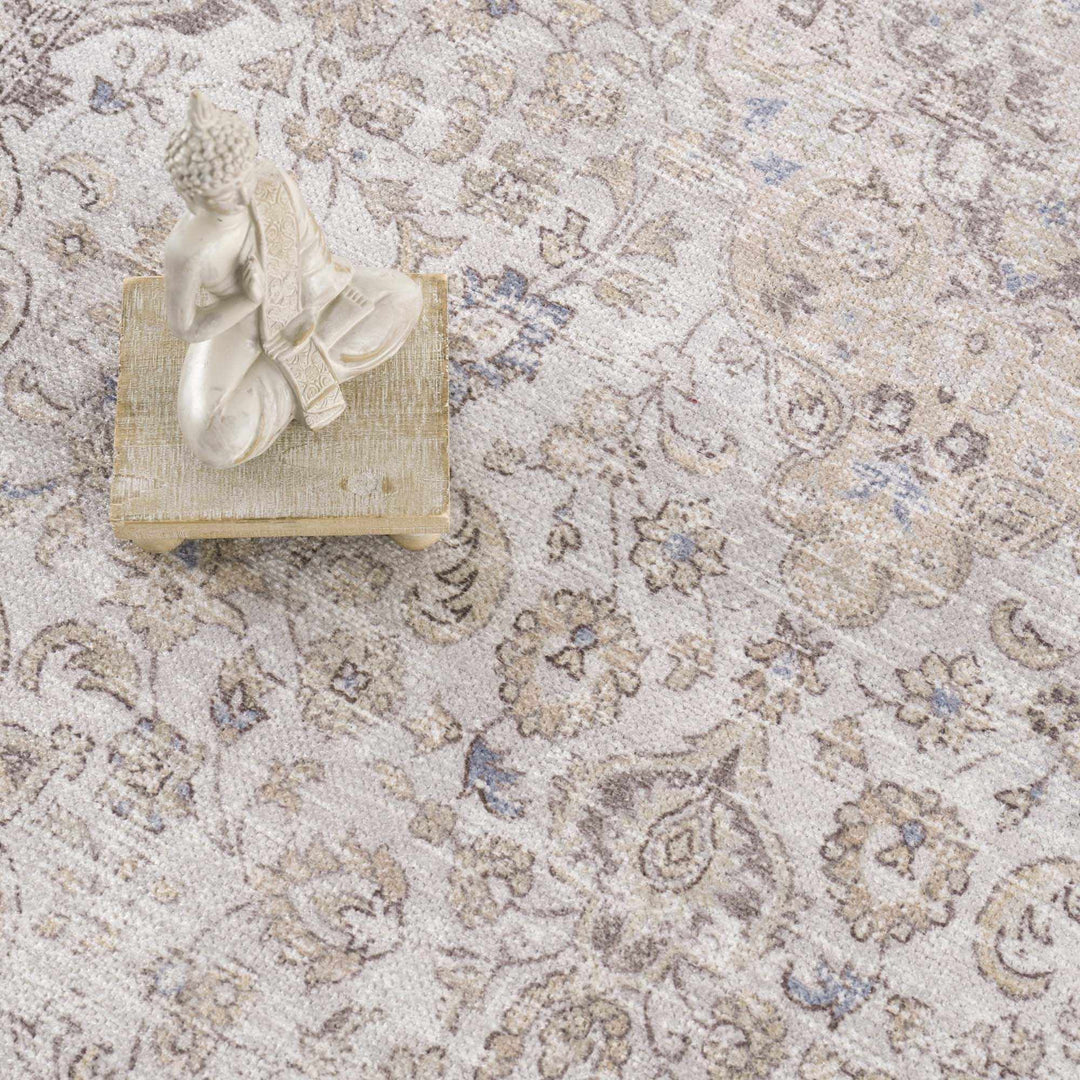 Premium Antique style Ivory, Beige and Brown Traditional Medallion Washable Area Rug - The Rug Decor