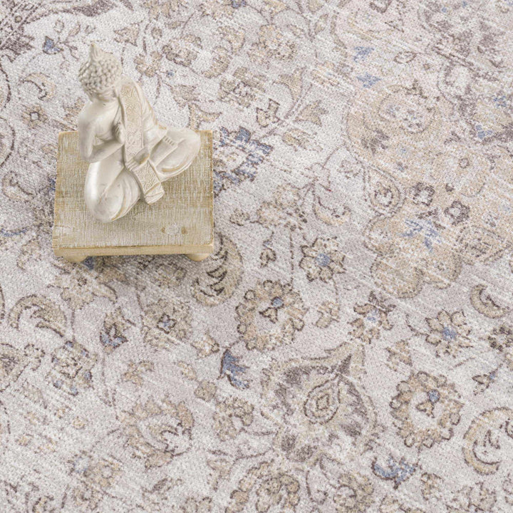 Premium Antique style Ivory, Beige and Brown Traditional Medallion Washable Area Rug - The Rug Decor