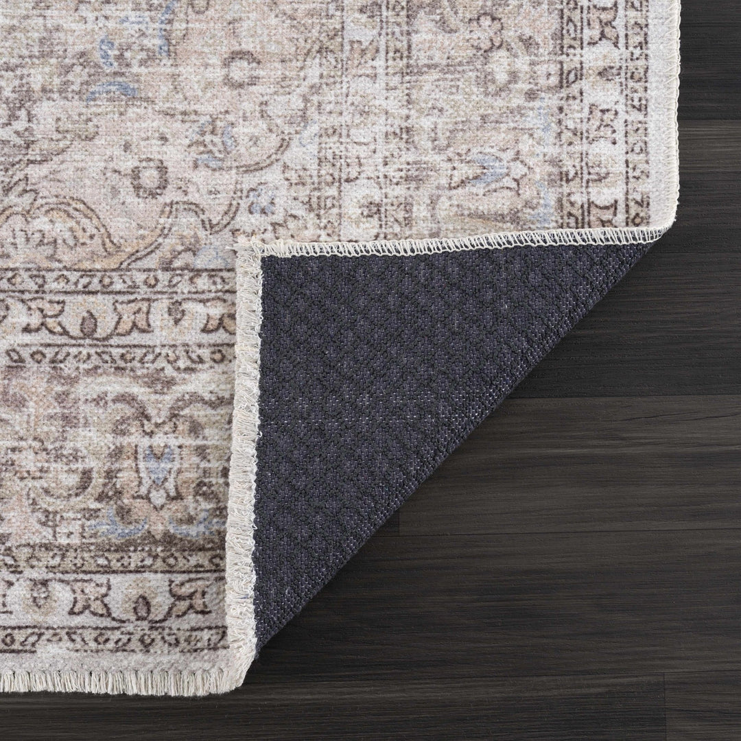 Premium Antique style Ivory, Beige and Brown Traditional Medallion Washable Area Rug - The Rug Decor