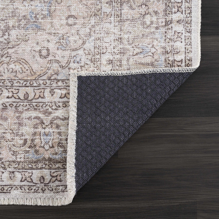 Premium Antique style Ivory, Beige and Brown Traditional Medallion Washable Area Rug - The Rug Decor