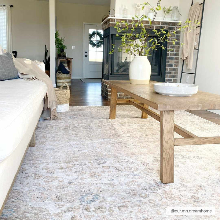 Premium Antique style Ivory, Beige and Brown Traditional Medallion Washable Area Rug - The Rug Decor