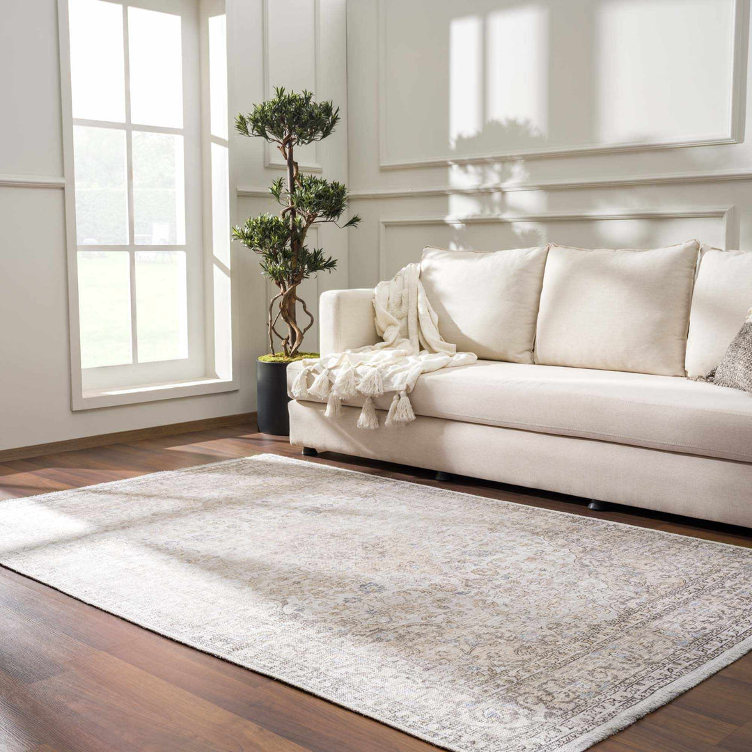 Premium Antique style Ivory, Beige and Brown Traditional Medallion Washable Area Rug - The Rug Decor