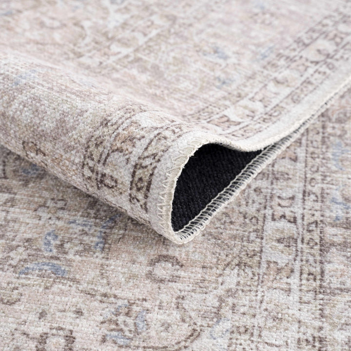 Premium Antique style Ivory, Beige and Brown Traditional Medallion Washable Area Rug - The Rug Decor
