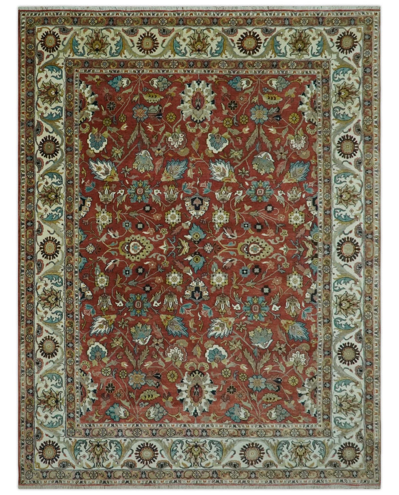 Premium Brown and Ivory 8x10 Hand knotted Traditional Floral Wool Area Rug - The Rug Decor