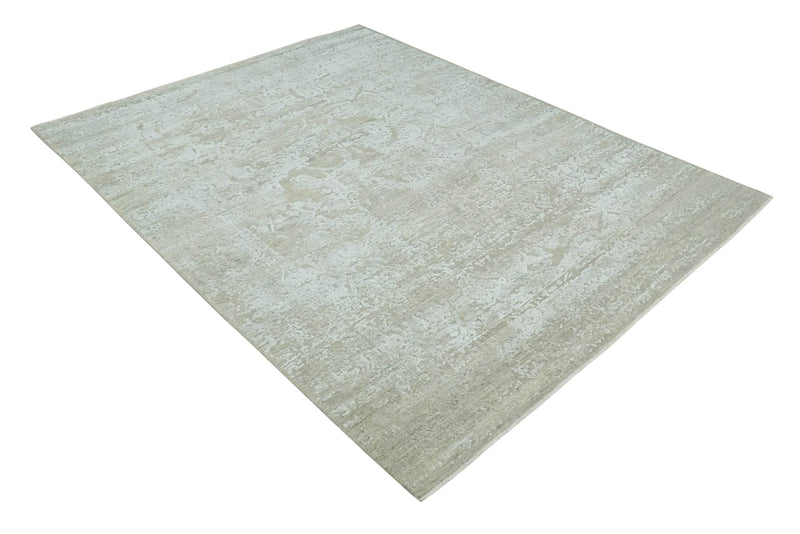 Premium Distressed 8x10 Silver and Beige Hand Knotted Bamboo Silk Area Rug - The Rug Decor