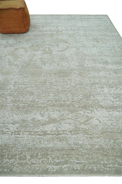 Premium Distressed 8x10 Silver and Beige Hand Knotted Bamboo Silk Area Rug - The Rug Decor