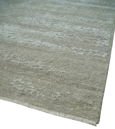 Premium Distressed 8x10 Silver and Beige Hand Knotted Bamboo Silk Area Rug - The Rug Decor