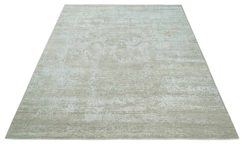 Premium Distressed 8x10 Silver and Beige Hand Knotted Bamboo Silk Area Rug - The Rug Decor