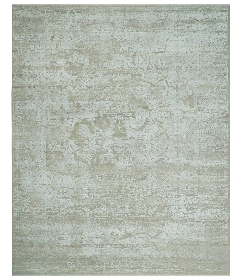 Premium Distressed 8x10 Silver and Beige Hand Knotted Bamboo Silk Area Rug - The Rug Decor