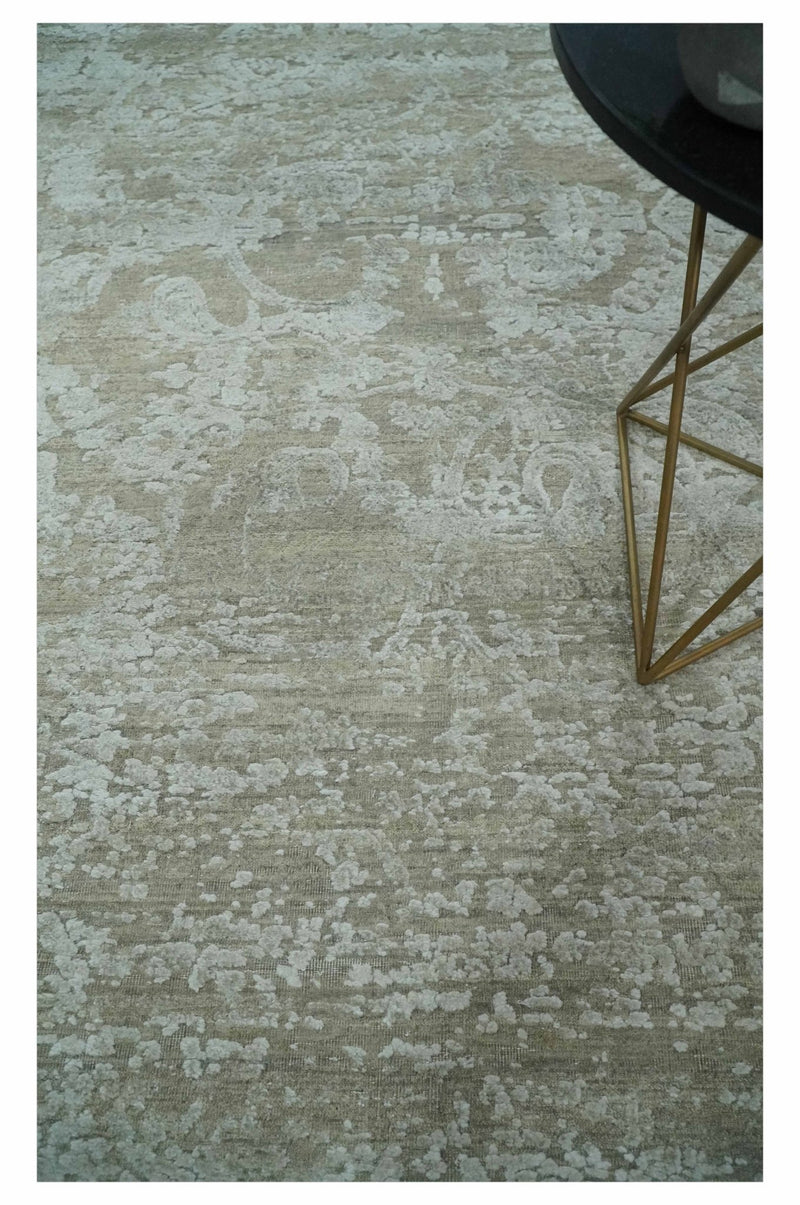 Premium Distressed 8x10 Silver and Beige Hand Knotted Bamboo Silk Area Rug - The Rug Decor