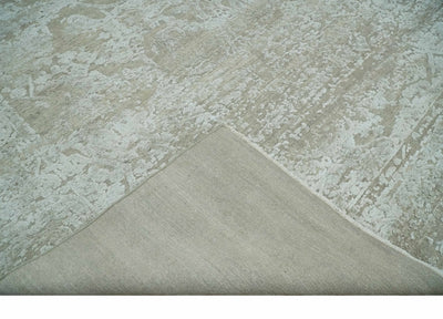 Premium Distressed 8x10 Silver and Beige Hand Knotted Bamboo Silk Area Rug - The Rug Decor