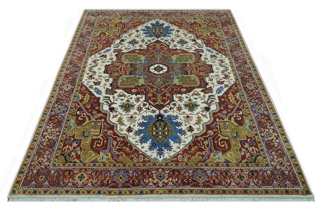 Rust And Olive Rug Vintage Style 9x12 Rust, Ivory and Olive Hand Knotted wool area rug ...