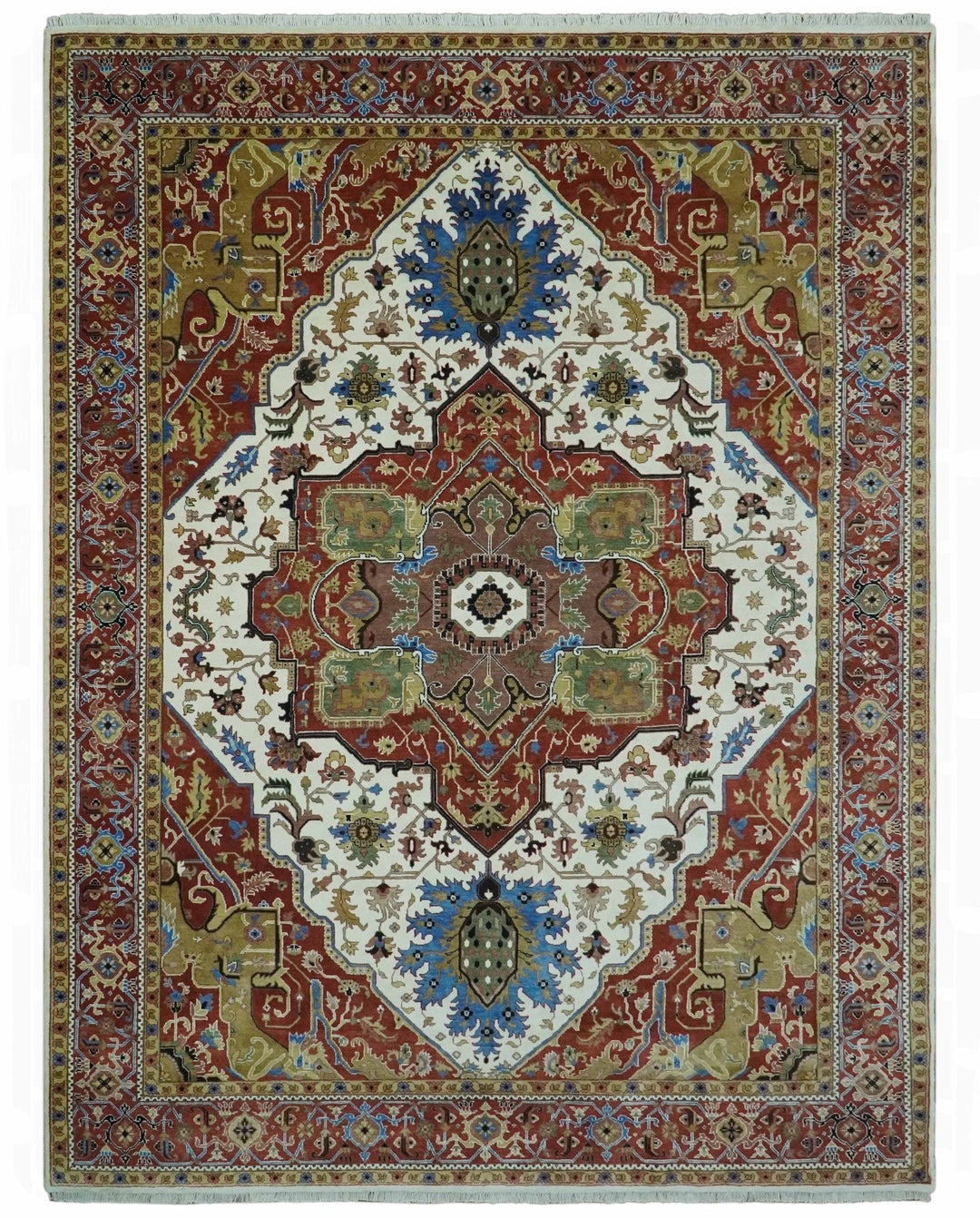 Rust And Olive Rug Vintage Style 9x12 Rust, Ivory and Olive Hand Knotted wool area rug ...