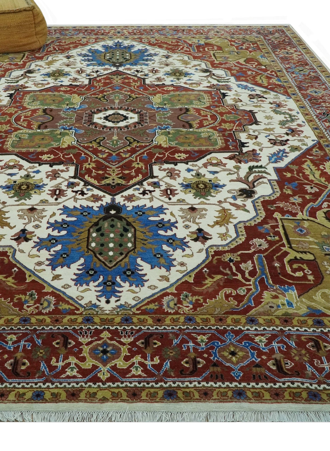Rust And Olive Rug Vintage Style 9x12 Rust, Ivory and Olive Hand Knotted wool area rug ...