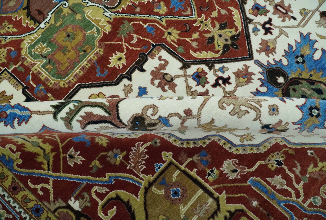 Rust And Olive Rug Vintage Style 9x12 Rust, Ivory and Olive Hand Knotted wool area rug ...