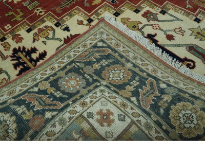 Premium Fine Hand knotted 8x10 Brown, Blue and Ivory Traditional wool Area Rug - The Rug Decor