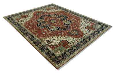 Premium Fine Hand knotted 8x10 Brown, Blue and Ivory Traditional wool Area Rug - The Rug Decor