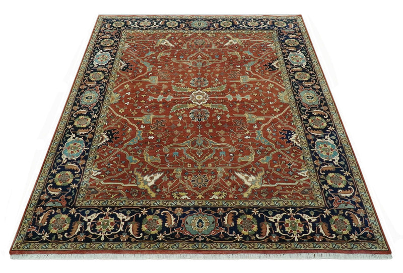 Premium Fine Rust and Blue 8x10 Hand Knotted Oriental wool area rug - The Rug Decor