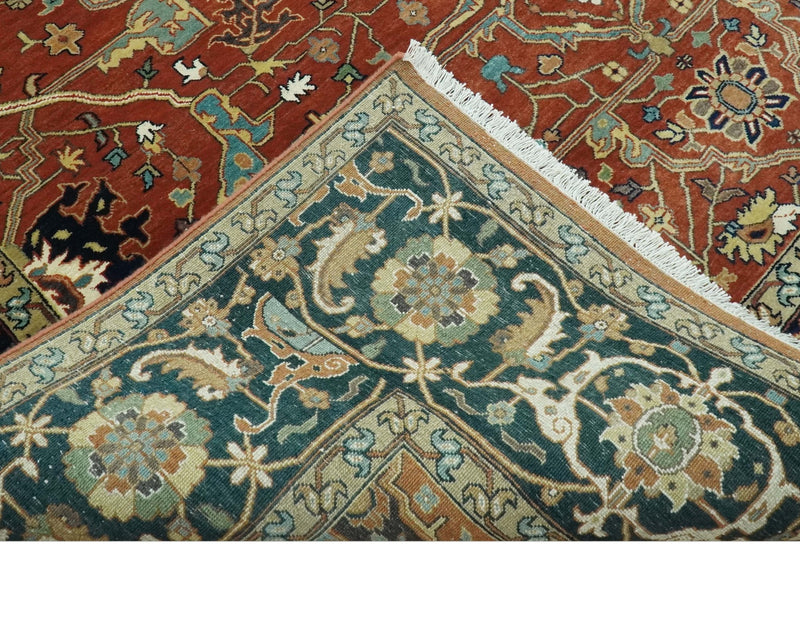 Premium Fine Rust and Blue 8x10 Hand Knotted Oriental wool area rug - The Rug Decor