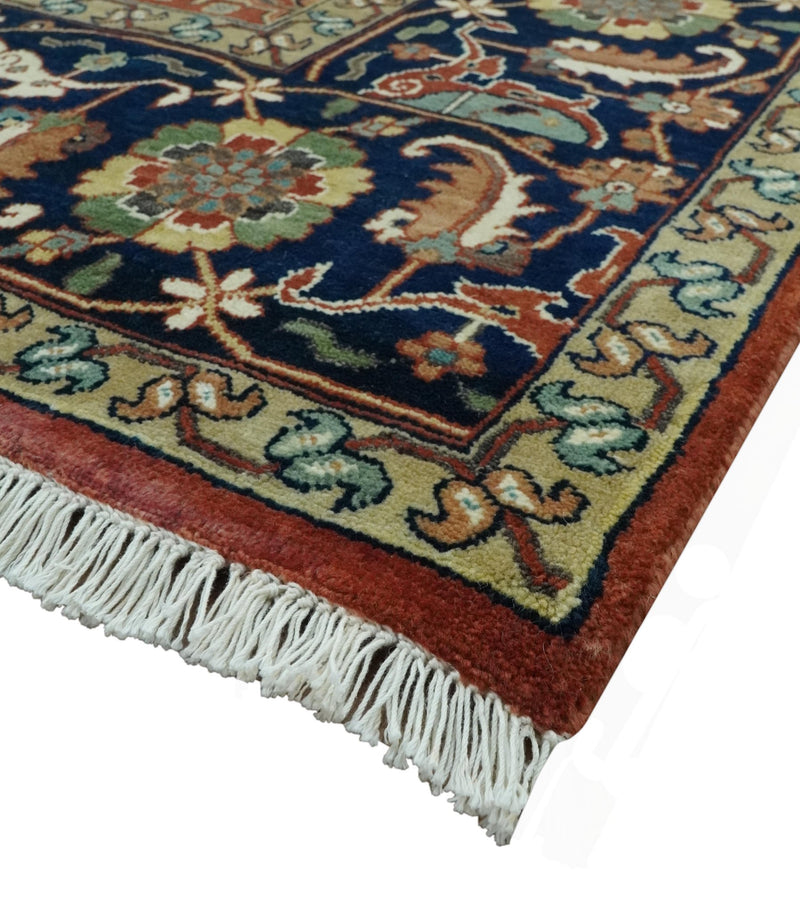 Premium Fine Rust and Blue 8x10 Hand Knotted Oriental wool area rug - The Rug Decor